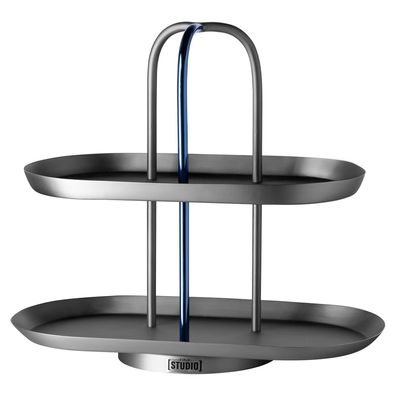 Fink Studio 2-stöckige Etagere 27 cm oval graues Stufentablett mit Tragegriff