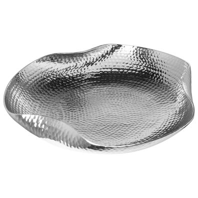 Fink flache ovale Schale 33x30 cm Aluminium gehämmert mit wellenförmigen Rand