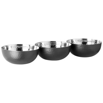 Fink 3-fach Edelstahl-Schale 28cm schwarz gehämmert Dipschalen ideal zum snacken