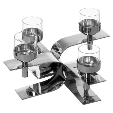 Fink 4-armiger Teelichthalter 30x30 cm 4-flammiger Alu Kerzenhalter inkl. Gläser