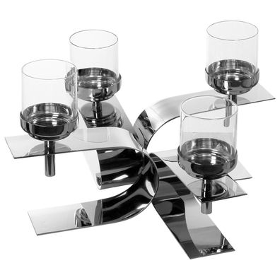 Fink 4-armiger Teelichthalter 42x42 cm 4-flammiger Alu Kerzenhalter inkl. Gläser