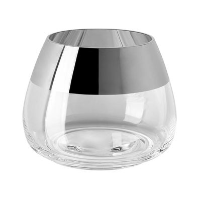 Fink Teelichthalter Ø15cm Glas transparent Windlicht Kerzenhalter mit Silberrand