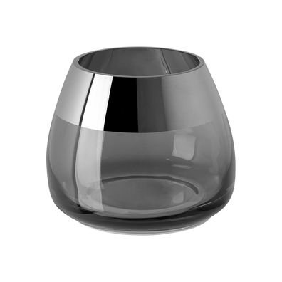 Fink grauer Teelichthalter Ø 11cm Windlicht aus Glas Kerzenhalter mit Silberrand