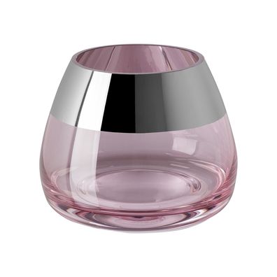 Fink Teelichthalter Ø 11cm rosefarben Windlicht Glas Kerzenhalter mit Silberrand