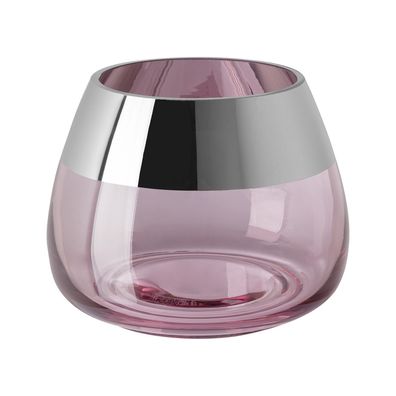 Fink Teelichthalter Ø 15cm rosefarben Windlicht Glas Kerzenhalter mit Silberrand