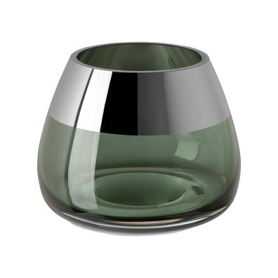 Fink grüner Teelichthalter Ø 11cm Windlicht aus Glas Kerzenhalter mit Silberrand