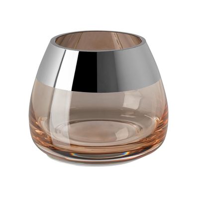 Fink Teelichthalter Ø 11cm sandfarben Windlicht Glas Kerzenhalter mit Silberrand