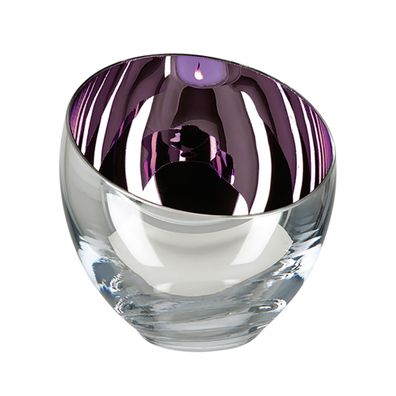 Fink lila Teelichthalter Ø 11 cm Windlicht Glas Kerzenhalter kugelige Vasenform