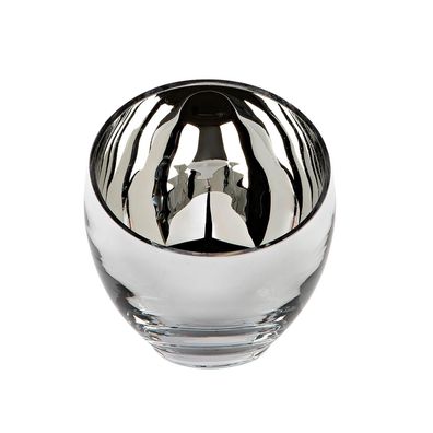 Fink silberner Teelichthalter Ø 11 cm Glas Kerzenhalter in kugeliger Vasenform