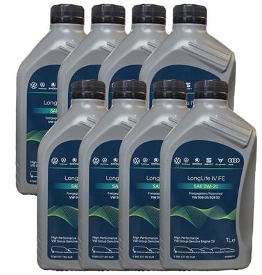 Original VW AUDI SKODA SEAT Öl 0W20 Longlife 4 IV 508.00 / 509.00 Motoröl 8x1 L