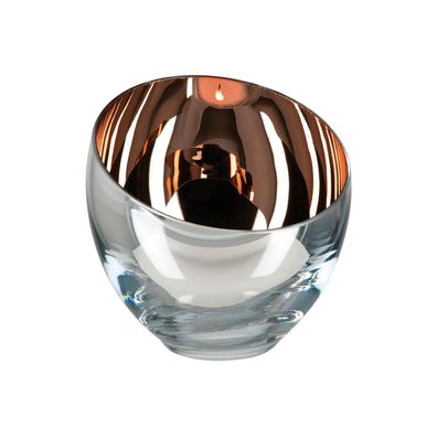 Fink Teelichthalter Ø 11 cm braun Glas Windlicht Kerzenhalter kugelige Vasenform