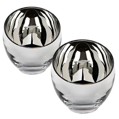 Fink silberne Teelichthalter Ø 11cm 2-teilig Glas Windlicht 2er Kerzenhalter Set