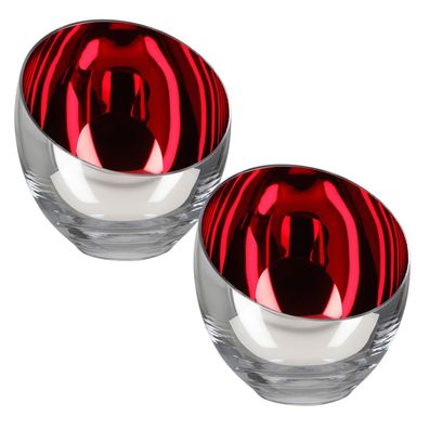 Fink rote Teelichthalter Ø 11 cm 2-teiliges Glas Windlicht 2er Kerzenhalter Set