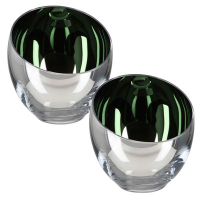 Fink grüne Teelichthalter Ø 11 cm 2-teiliges Glas Windlicht 2er Kerzenhalter Set