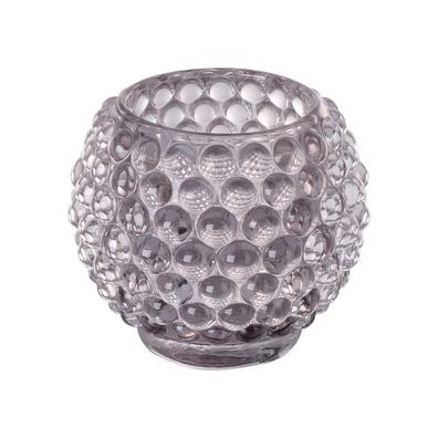 Fink Glas-Teelichthalter Ø 9 cm grau Windlicht gläsern genoppter Kerzenhalter