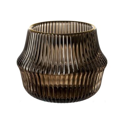 Fink Teelichthalter Ø 9 cm klein braun Glaskerzenhalter Windlicht Streifendesign