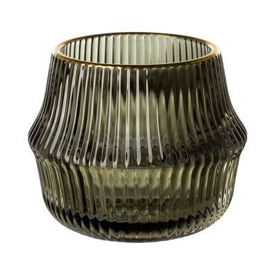 Fink Teelichthalter Ø 9 cm klein grün Glaskerzenhalter Windlicht Streifendesign