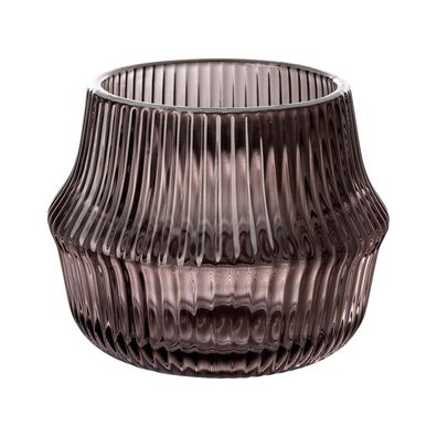 Fink Teelichthalter Ø 9 cm klein grau Glaskerzenhalter Windlicht Streifendesign