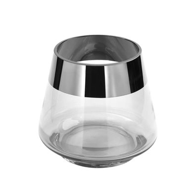 Fink Teelichthalter Ø 15 cm aus Glas transparentes Windlicht mit silbernem Rand
