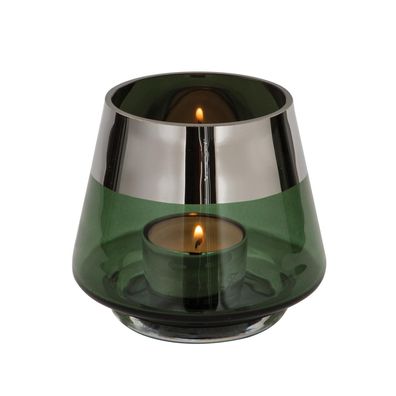Fink grünes Teelichthalter Ø 11 cm aus Glas kleines Windlicht mit silbernem Rand