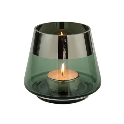 Fink grünes Teelichthalter Ø 15 cm aus Glas großes Windlicht mit silbernem Rand