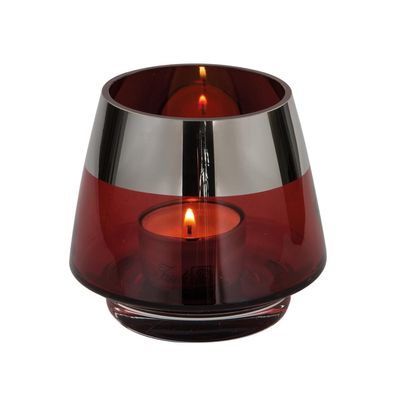 Fink rotes Teelichthalter Ø 11 cm aus Glas kleines Windlicht mit silbernem Rand