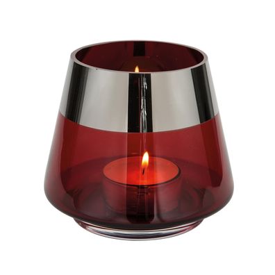 Fink rotes Teelichthalter Ø 15 cm aus Glas großes Windlicht mit silbernem Rand