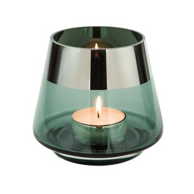 Fink Teelichthalter Ø 11 cm aus Glas türkis kleines Windlicht mit silbernem Rand