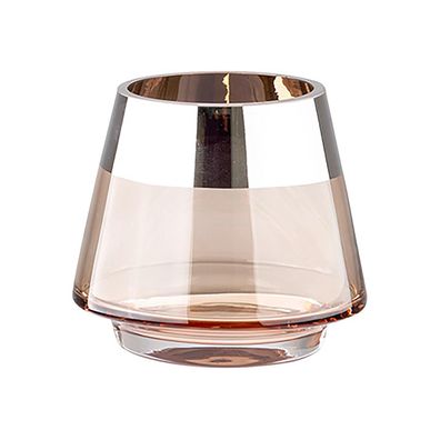 Fink Teelichthalter Ø 11 cm Glas sandfarben kleines Windlicht mit silbernem Rand