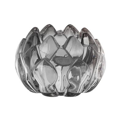 Fink grauer Teelichthalter Ø 9 cm in Blütenform kleiner Kerzenhalter aus Glas