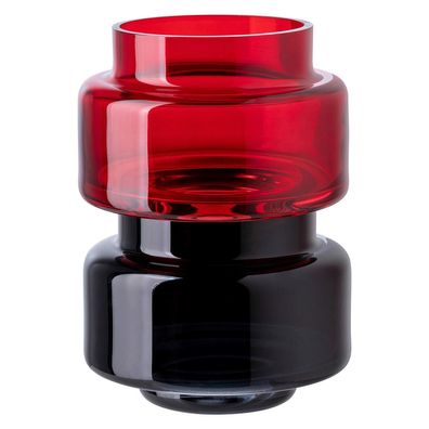 Fink Studio 2-tlg Teelichthalter Set Ø 10cm Windlicht Glas rot-schwarz stapelbar