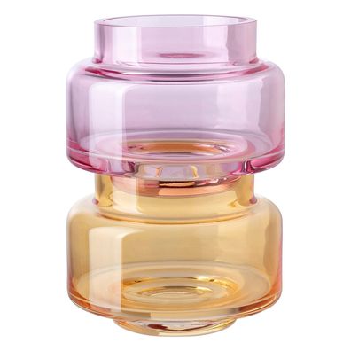 Fink Studio 2-tlg Teelichthalter Set Ø 10cm Windlicht Glas orange-rose stapelbar