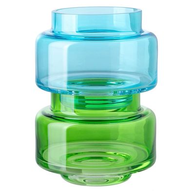 Fink Studio 2-tlg Teelichthalter Set Ø 10cm Windlicht Glas grün-türkis stapelbar