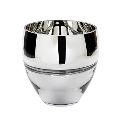 Fink Teelichthalter Ø 18 cm rundes Windlicht aus Glas silberner Kerzenhalter