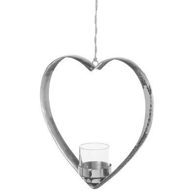 Fink Teelichthalter 24x6 cm Herzform Windlicht zum Aufhängen Edelstahl gehämmert
