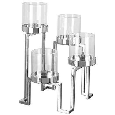 Fink Edelstahl Teelichtständer 24x18 cm Kerzenhalter mehrstufig & 4 Glaszylinder