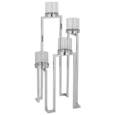 Fink Edelstahl Teelichtständer 56x22 cm Kerzenhalter mehrstufig & 4 Glaszylinder