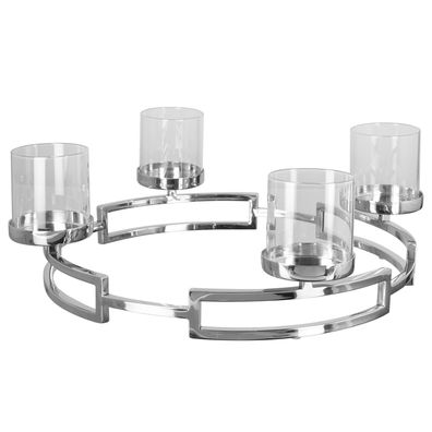 Fink Edelstahl Teelichtständer Ø 40 cm 4-flammig Kerzenhalter-Kranz inkl. Gläser