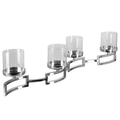 Fink Edelstahl Teelichthalter 68 cm 4-flammiger Kerzenständer mit 4 Kerzengläser