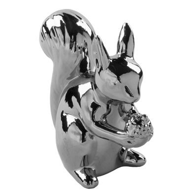 Fink Deko Eichhörnchen 12 cm aus Keramik silberne Dekofigur zum Aufstellen