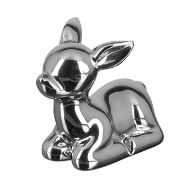 Fink kleines liegendes Deko Rehkitz aus Porzellan 5x9x7 cm silberne Dekofigur
