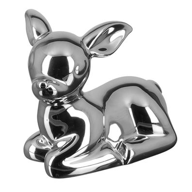 Fink liegendes Deko Rehkitz aus Porzellan 9 x 13 x 11 cm silberfarbene Dekofigur