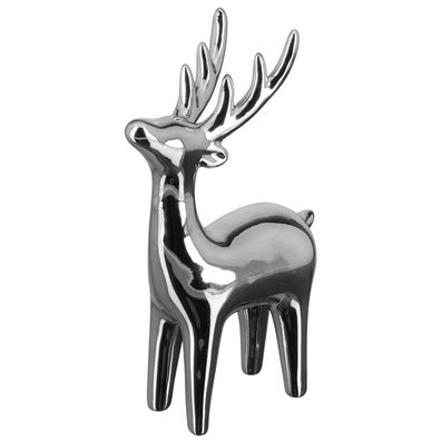 Fink stehendes Deko Rentier 5 x 11.5 x 18 cm silber aus Keramik zum Aufstellen