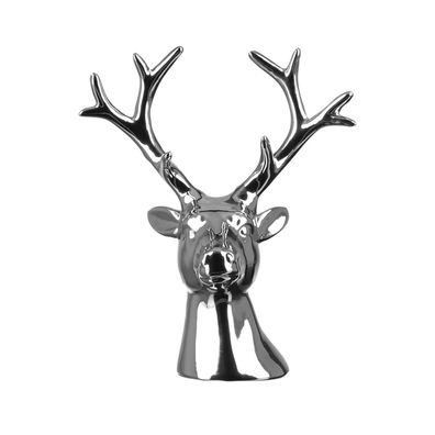 Fink Deko-Hirschkopf 9x15x19 cm Keramik silberfarben Dekofigur zum Aufstellen