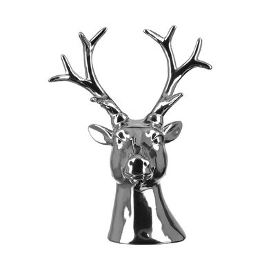 Fink Deko-Hirschkopf 12x20x25 cm Keramik silberfarben Dekofigur zum Aufstellen