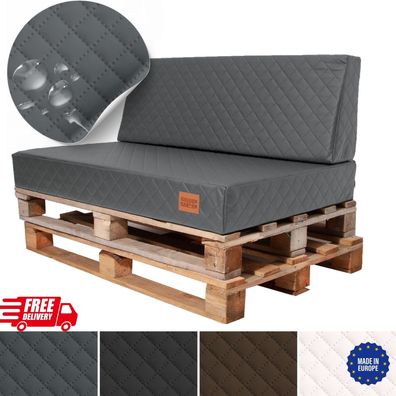 LUXUS Sitzauflage GoldenGroup Palettenkissen Set - gestepptes Öko-Leder 120x80x15