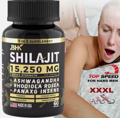 Shilajit 8 IN 1- 60 Kapseln 15,250 MG, MIT Ashwagandha, Taurine, Ginseng, Cordyceps