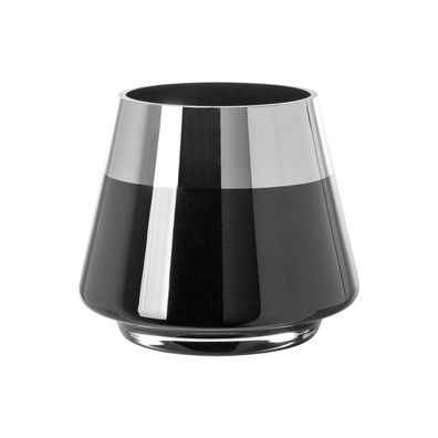 Fink Teelichthalter Ø 15cm schwarz aus Glas kleines Windlicht mit silbernem Rand