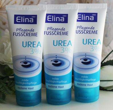3x75ml Elina Urea Fusscreme milde Feuchtigkeit für trockene Haut mit 3% Urea