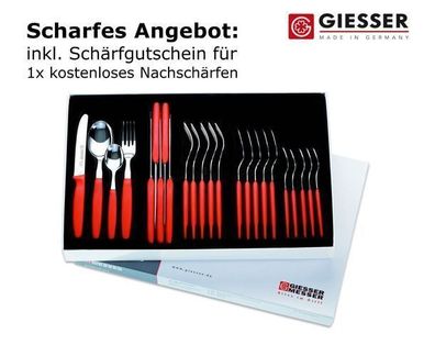 24er Besteckset Giesser Messer Gabel Esslöffel Teelöffel Tomatenmesser 11cm rot